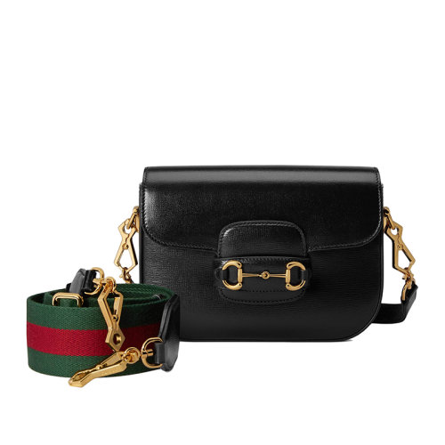 GUCCI/古馳  Horsebit 1955系列 女士迷你黑色皮革復古翻蓋單肩斜挎包65857418YSG1060