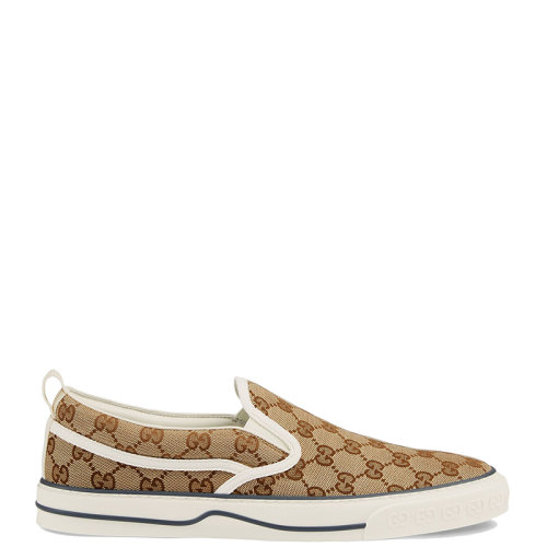GUCCI/古馳 22年春夏新款 Tennis 1977系列 男士米色/烏木色經(jīng)典老花帆布便鞋布鞋?6434892HK309761