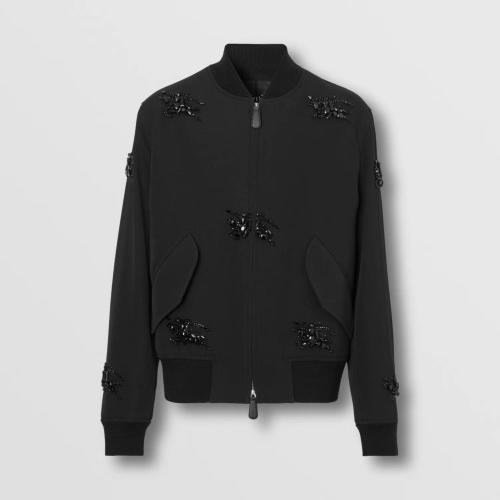  BURBERRY 22年秋冬 男士 人造水晶馬術騎士裝飾粒紋羊毛哈靈頓外套 80641071