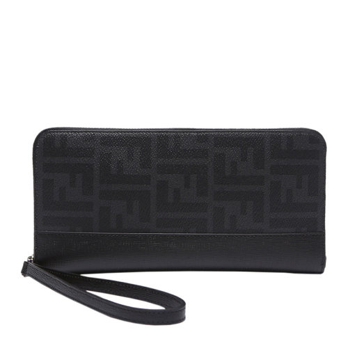 FENDI/芬迪 男士黑色牛皮經(jīng)典FF印花全拉鏈?zhǔn)藉X(qián)包錢(qián)夾手拿包男包 7M0191-X4U-F0GXN