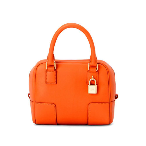 LOEWE/羅意威 22年新款Amazona16系列 女士橙色粒面納帕牛皮革方形金屬掛鎖肩背斜挎手提包A039N21X01-9100