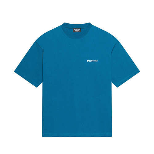 Balenciaga/巴黎世家 22年早春新款 男士藍色棉質Logo短袖T恤612966TLVB99567