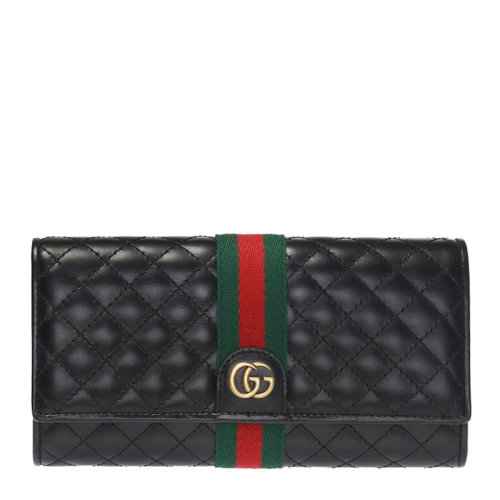 GUCCI/古馳 女士黑色牛皮互扣式雙G金屬徽標菱形格紋長款錢包卡包手包手拿包女包 536451-0YKBT-1060