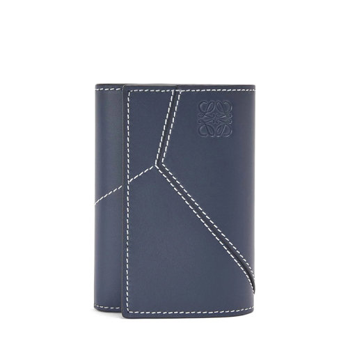LOEWE/羅意威 22新款Puzzle系列 男士小號海洋藍(lán)色緝明線裝飾光滑小牛皮三折豎款錢包C510S33X01-5543