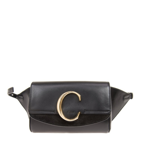 CHLOE/克洛伊 女士黑色牛皮C標(biāo)識金屬logo腰包
