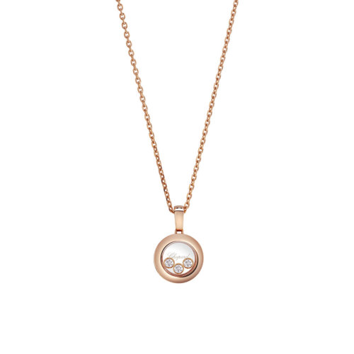Chopard/蕭邦 經典HAPPY DIAMONDS系列 18K金玫瑰金金藍寶石水晶隔片鑲嵌3顆鉆石項鏈 79A018-5001