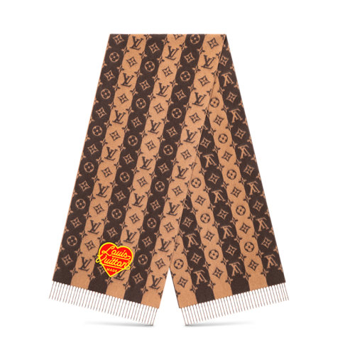 Louis Vuitton/路易威登 LV x NIGO聯名 LV2 LV MADE STRIPE 男士 焦糖拼色羊絨流蘇圍巾 男女同款 MP3257