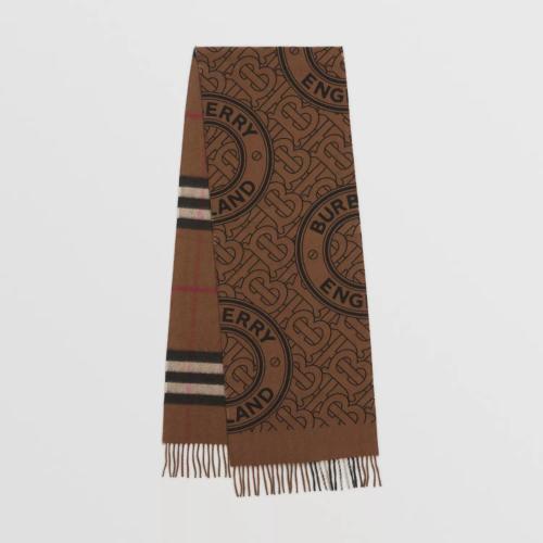  BURBERRY 22年秋冬 女士 雙面兩用格紋拼專屬標識羊絨圍巾 80466151 預定商品1-3周發貨