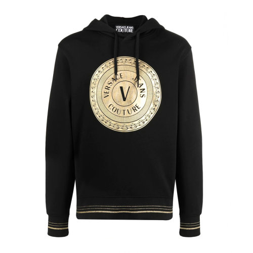 VERSACE JEANS/范思哲牛仔 男士黑色棉質經典字母徽標印花裝飾長袖上衣衛衣連帽衫套頭衫運動衫 B7GWA7TX-30318-K42