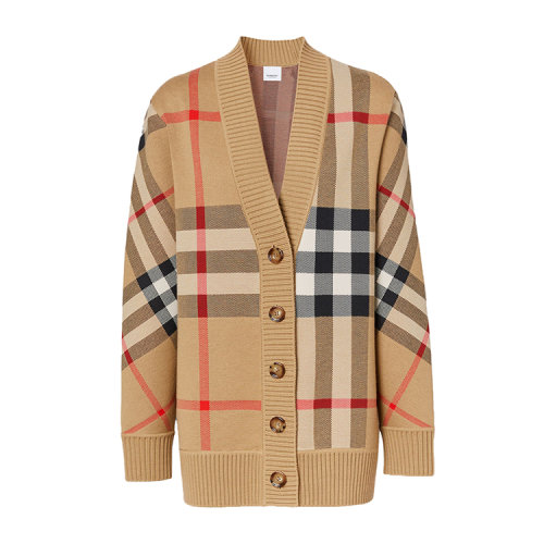 BURBERRY/博柏利 格紋功能性羊毛提花開衫 女士針織衫/毛衣 80391531