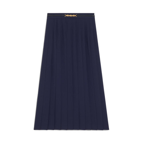 CELINE/賽琳  女士海軍藍(lán)SAND縐綢鏈形圖案中長百褶裙2J335865C.07MR
