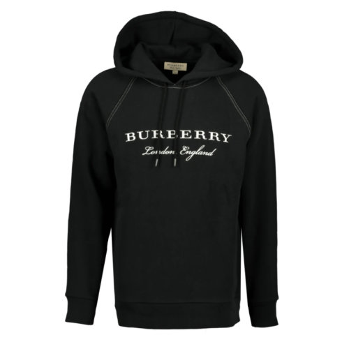 BURBERRY/博柏利 男士黑色連帽衛(wèi)衣 白色大字母LOGO 80265231【奧萊】