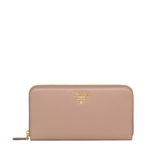 PRADA/普拉達 22春夏新款 女士大號皮粉色Saffiano皮革金標拉鏈開合長款錢包1ML506_ZLP_F0KNX