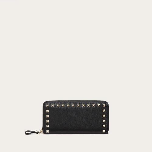  VALENTINO華倫天奴 22年春夏 女士 錢包 GRAND PORTEFEUILLE ROCKSTUD ZIPPé EN VEAU GRAI 預定商品1-3周發貨