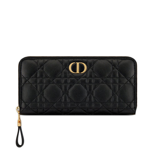 DIOR/迪奧  CARO系列 女士黑色藤格紋柔軟小牛皮長款拉鏈錢包S5038UWHC_M900