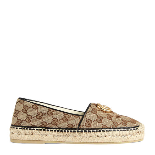 GUCCI/古馳 女士GG絎縫帆布草編鞋 621239 KQWM0