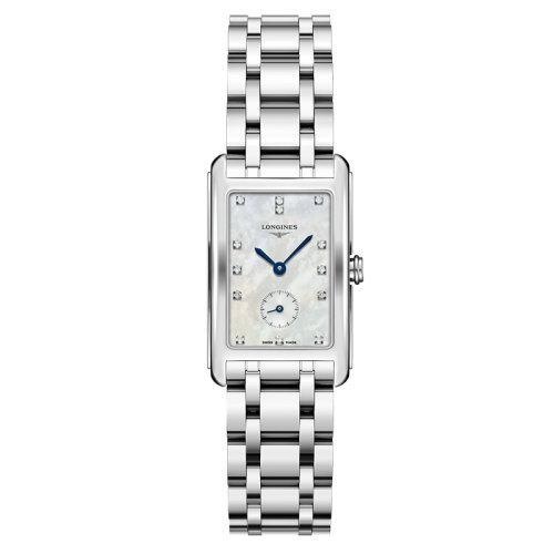 LONGINES/浪琴  黛綽維納系列 長方形石英表精鋼表帶白珍珠貝母鑲鉆表盤男女同款表23.3x37 毫米L5.512.4.87.6