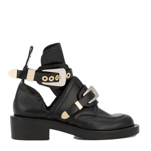 Balenciaga/巴黎世家 女士牛皮時尚低跟卡帶皮鞋短靴