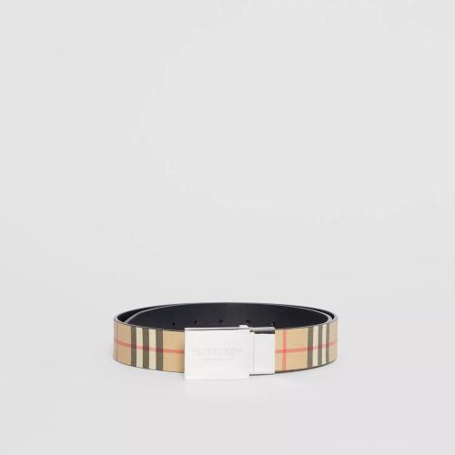  BURBERRY 22年秋冬 男士 雙面兩用飾牌搭扣 Vintage 格紋拼皮革腰帶 80527831