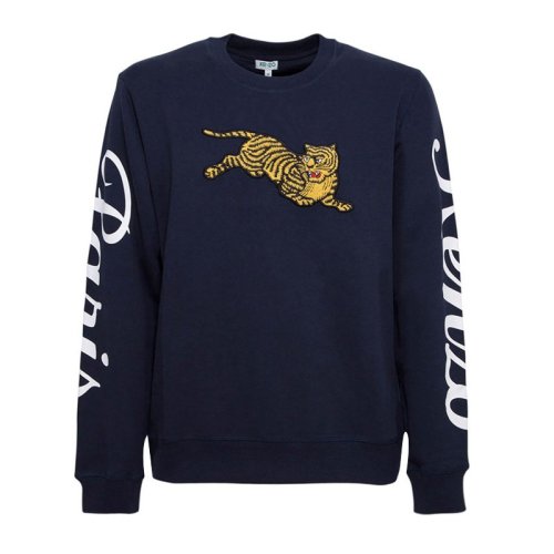 Kenzo 高田賢三 男裝 服裝 男士深藍色純棉臥虎刺繡LOGO印花袖圓領時尚休閑長袖 男士衛衣