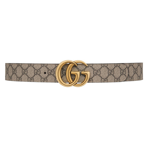 預定1周 GUCCI/古馳 男女通用棕色皮革帆布可逆GG Marmont皮帶 寬度3.7厘米?65941692TIC8358