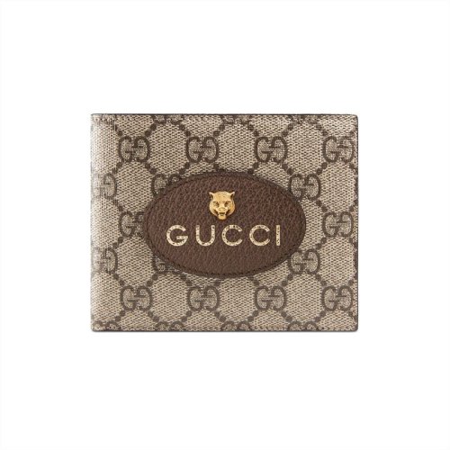 GUCCI/古馳 男士GG Supreme米色帆布虎頭標志對折錢包 473954 K9GOT 8861