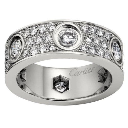 CARTIER/卡地亞 經(jīng)典款 LOVE 18K金白金鉆石結(jié)婚戒指 鑲嵌72顆明亮切割的鉆石N4210400