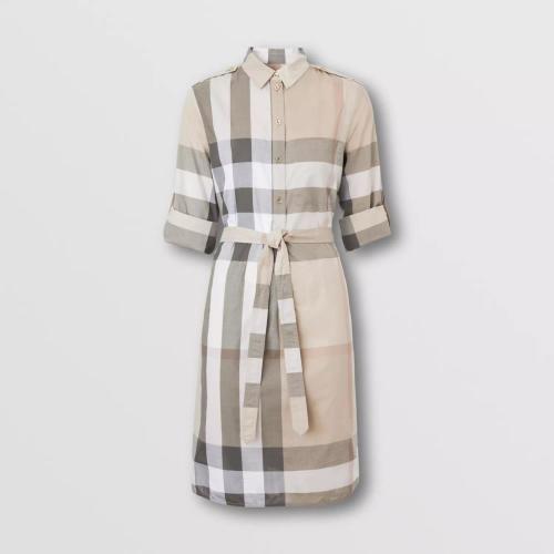  BURBERRY 22年秋冬 女士 格紋棉質薄紗襯衫式連衣裙 80652141