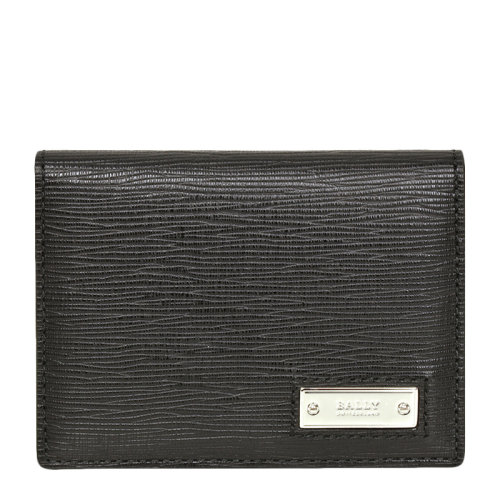 BALLY/巴利 男士黑色牛皮金屬徽標簡約款短款卡包錢夾錢包男包 6225453
