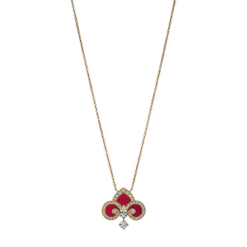 Tiffany & Co./蒂芙尼 22春夏新款Fleur de Lis系列 18K金黃金鑲嵌紅玉髓鉆石鑰匙吊墜項(xiàng)鏈69781314