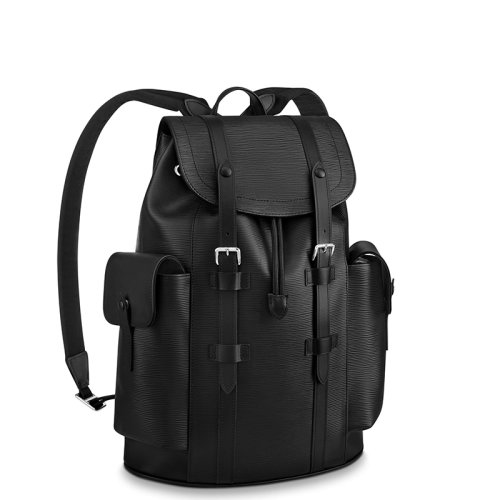 Louis Vuitton/路易威登 22春夏新款CHRISTOPHER系列 男士小號(hào)黑色水波紋牛皮革銀扣抽繩翻蓋開合雙肩背包M50159