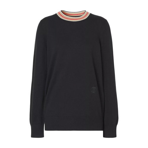 BURBERRY/博柏利 22年早春新款 女士黑色條紋裝飾羊絨衫毛衣80484281