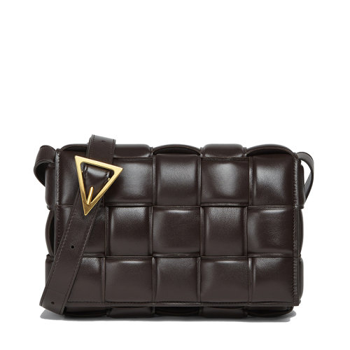 Bottega Veneta/葆蝶家 21新款PADDED CASSETTE系列 女士深巧克力色小羊皮雙面編織單肩斜挎豆腐包591970VCQR12132