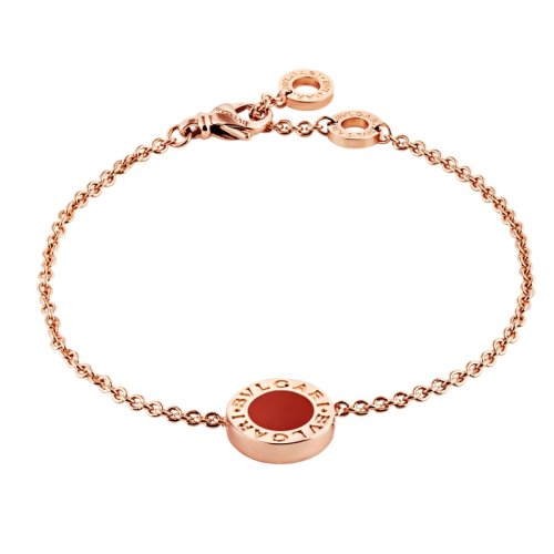 BVLGARI/寶格麗BVLGARI系列 經(jīng)典款雙面圓形18K金玫瑰金鑲白貝母和紅玉髓  手鏈 353055