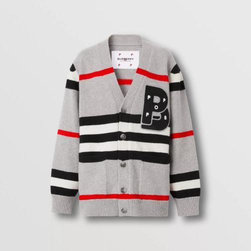  BURBERRY 22年秋冬 男士 標志性條紋嵌花羊毛混紡寬松開衫 80554771