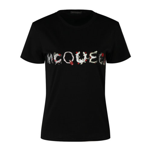 Alexander McQueen/亞歷山大麥昆  女裝 品牌字母LOGO 女士棉質(zhì)時(shí)尚圓領(lǐng)春夏短袖T恤 507119QKZ080900