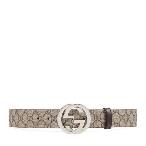 GUCCI/古馳   經(jīng)典款男士米色帆布銀色雙G扣腰帶 411924KGDHN9643