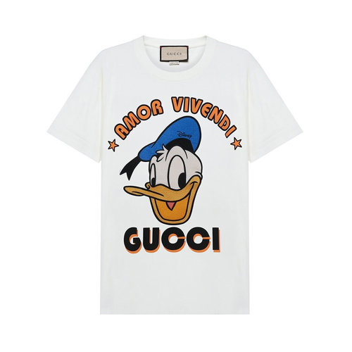 GUCCI/古馳 女士白色棉質印花裝飾圓領短袖上衣T恤 615044-XJDBJ-9088
