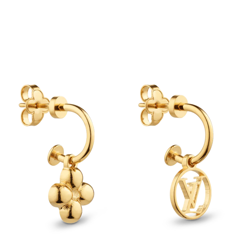 Louis Vuitton/路易威登 22春夏新款BLOOMING系列 金色金屬徽標字母造型耳環(huán)M64859