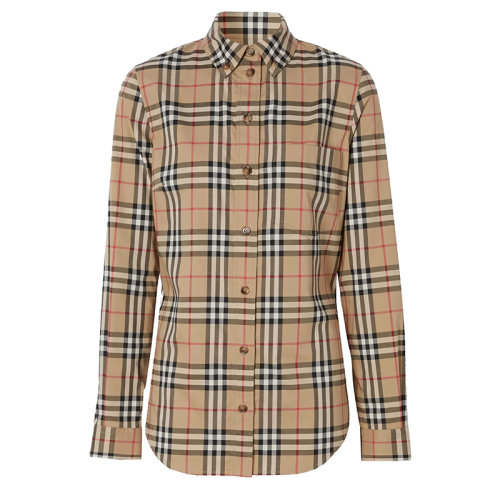 BURBERRY/博柏利  女士棕色復古Vintage Check圖案修身彈力棉斜紋布襯衫80222841