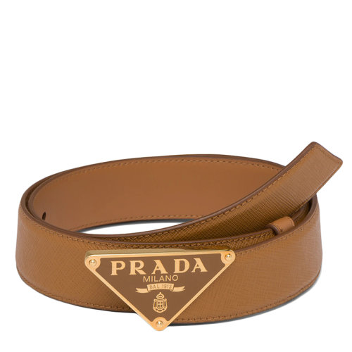 PRADA/普拉達  女士焦糖色摩洛哥皮革琺瑯金屬扣腰帶30毫米144S49MY603_X0854