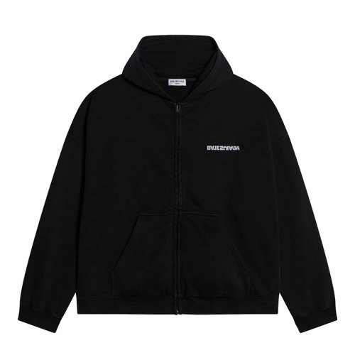 Balenciaga/巴黎世家  女士黑色拉鏈開合寬版棉質連帽衫夾克674728TLVB49034