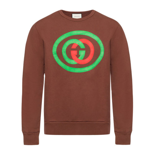 GUCCI/古馳   男士棕色棉質(zhì)經(jīng)典LOGO印花套頭衫時(shí)尚圓領(lǐng)衛(wèi)衣