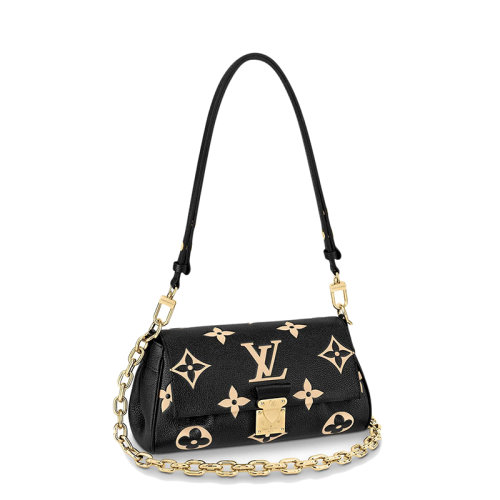 Louis Vuitton/路易威登 21新款FAVORITE系列 女士黑色小牛皮米色會標壓花長方形斜挎單肩包M45859