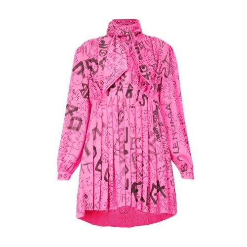 Balenciaga/巴黎世家  女裝 字母LOGO 百搭 女士粉色絲質時尚休閑連衣裙 596199TGLT3 5611