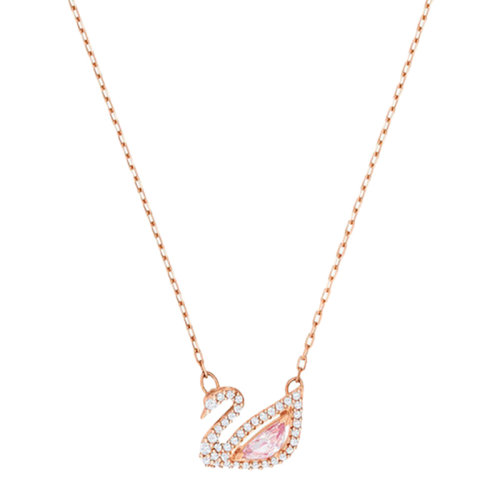 Swarovski/施華洛世奇 經典天鵝系列女士粉色仿水晶石天鵝造型鎖骨鏈吊墜項鏈  5469989