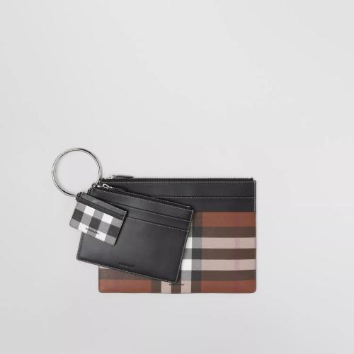  BURBERRY 22年秋冬 男士 格紋拼皮革收納袋設計折疊式卡片夾 80548011