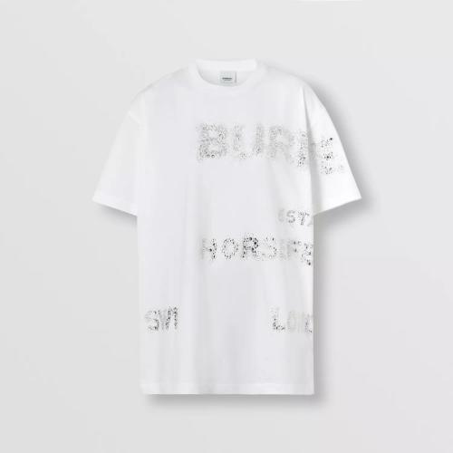  BURBERRY 22年秋冬 女士 Horseferry 人造水晶棉質寬松 T 恤衫 80650251