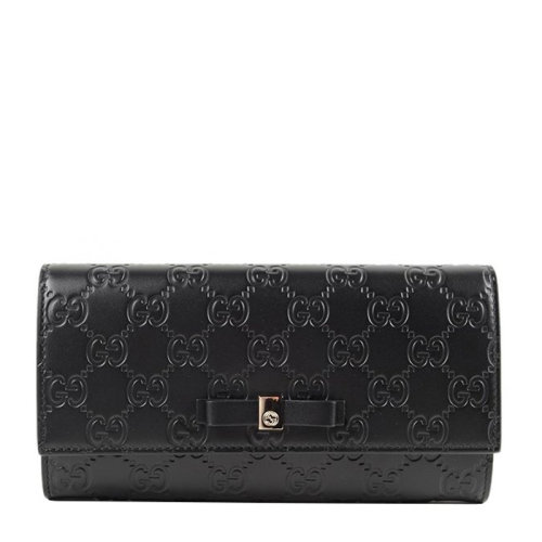 GUCCI/古馳 女士長款logo壓印蝴蝶結牛皮搭扣錢包