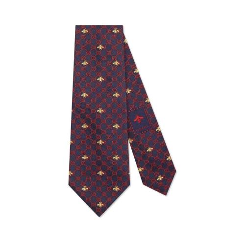  GUCCI古馳 22年秋冬 男士 GG蜜蜂圖案真絲領帶 545078 4E002 4174
